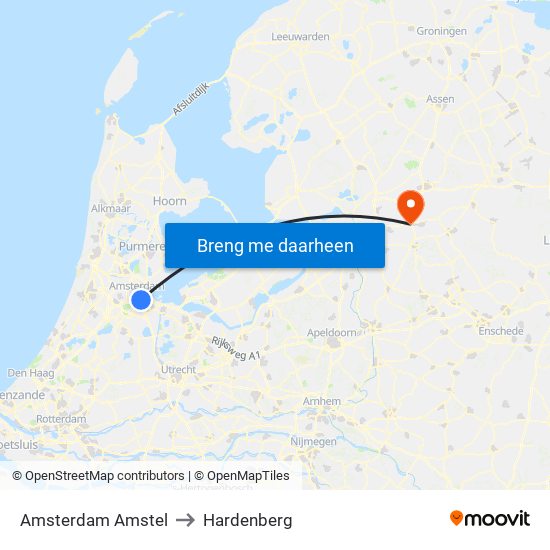 Amsterdam Amstel to Hardenberg map