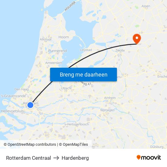 Rotterdam Centraal to Hardenberg map