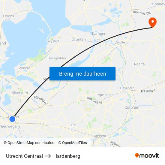 Utrecht Centraal to Hardenberg map