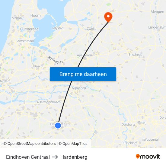 Eindhoven Centraal to Hardenberg map