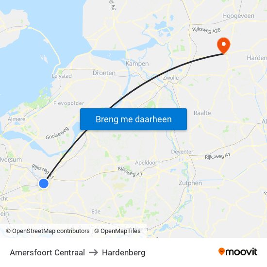 Amersfoort Centraal to Hardenberg map