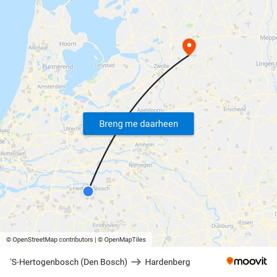 'S-Hertogenbosch (Den Bosch) to Hardenberg map