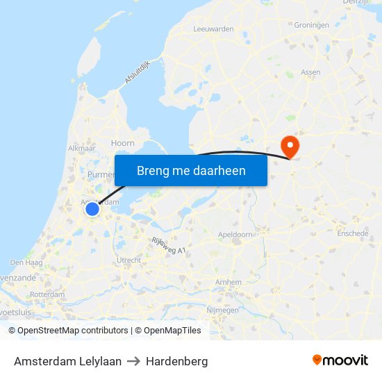 Amsterdam Lelylaan to Hardenberg map