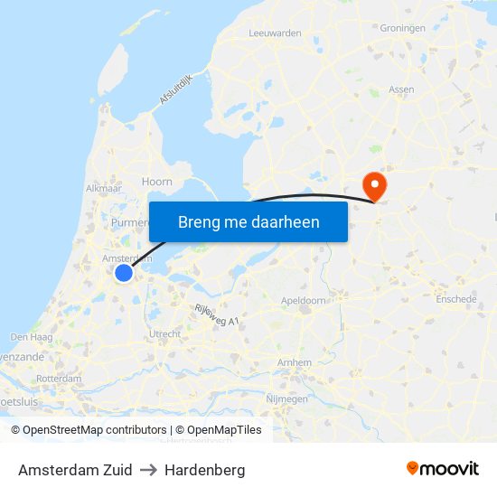 Amsterdam Zuid to Hardenberg map
