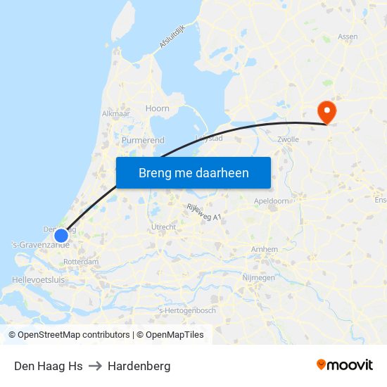 Den Haag Hs to Hardenberg map