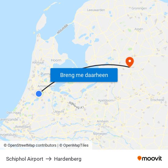 Schiphol Airport to Hardenberg map