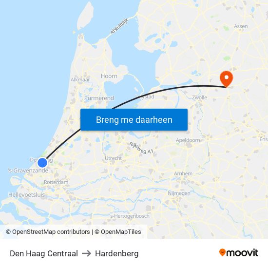 Den Haag Centraal to Hardenberg map