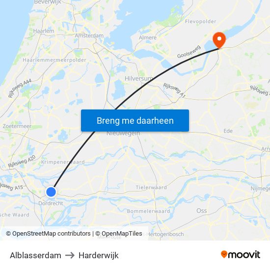 Alblasserdam to Harderwijk map