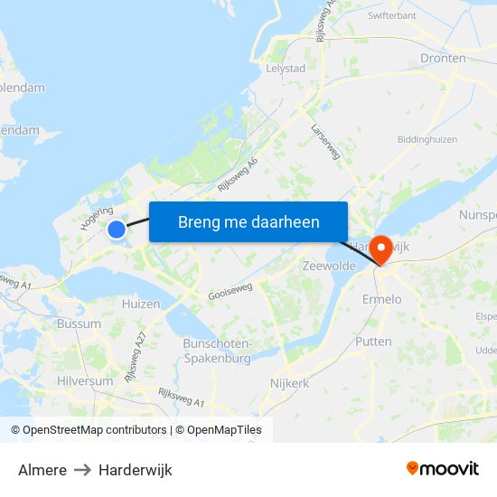 Almere to Harderwijk map