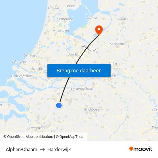 Alphen-Chaam to Harderwijk map