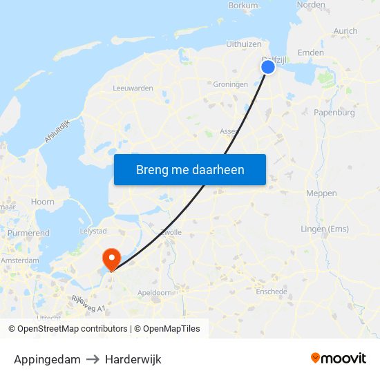 Appingedam to Harderwijk map