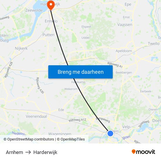 Arnhem to Harderwijk map