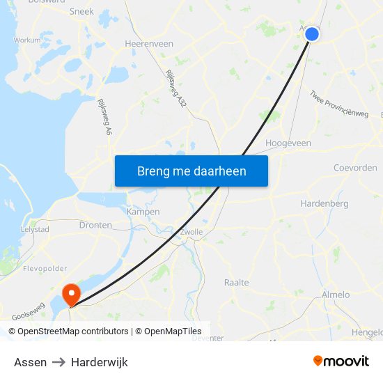 Assen to Harderwijk map