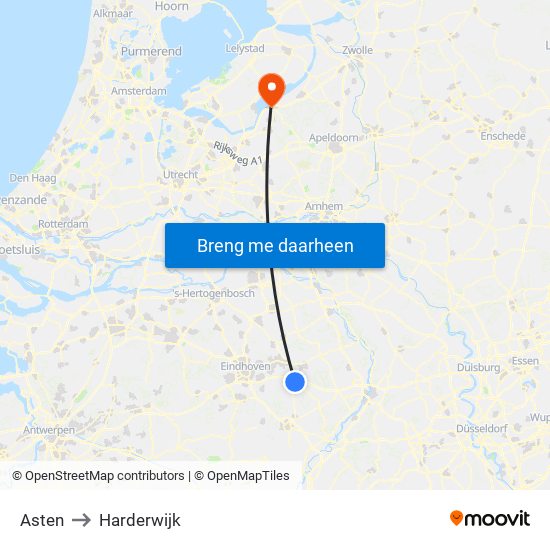 Asten to Harderwijk map