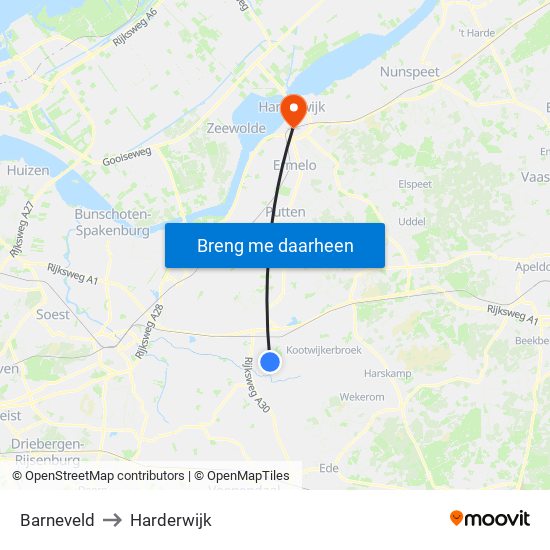Barneveld to Harderwijk map