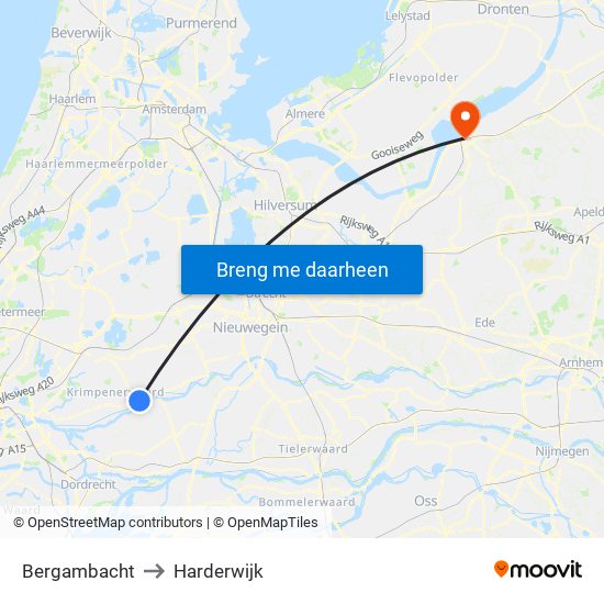 Bergambacht to Harderwijk map