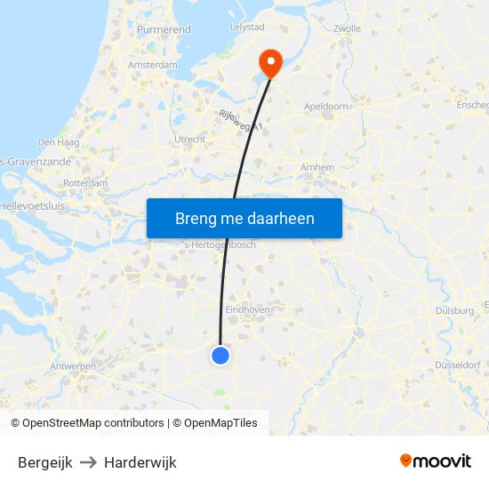 Bergeijk to Harderwijk map