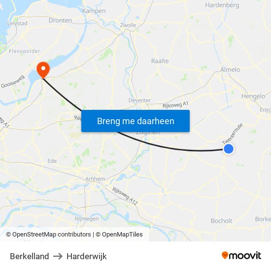 Berkelland to Harderwijk map