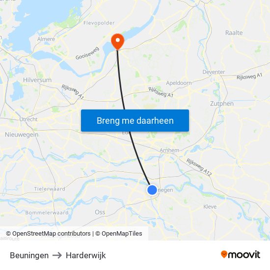 Beuningen to Harderwijk map
