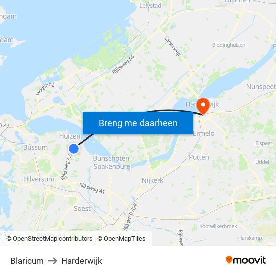 Blaricum to Harderwijk map