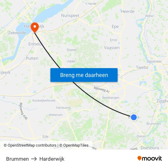 Brummen to Harderwijk map