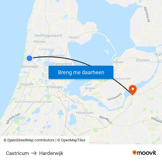 Castricum to Harderwijk map