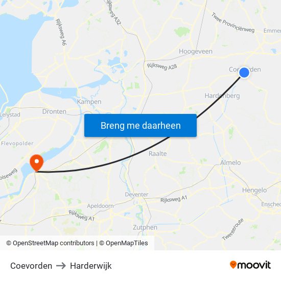 Coevorden to Harderwijk map