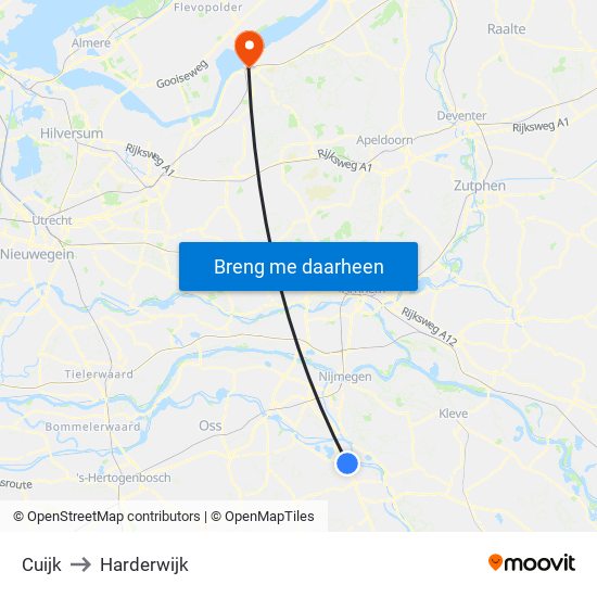 Cuijk to Harderwijk map
