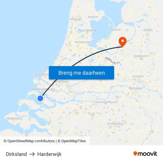 Dirksland to Harderwijk map