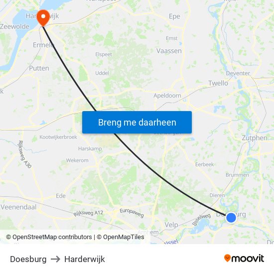 Doesburg to Harderwijk map