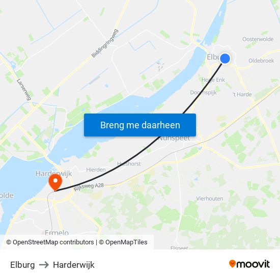 Elburg to Harderwijk map