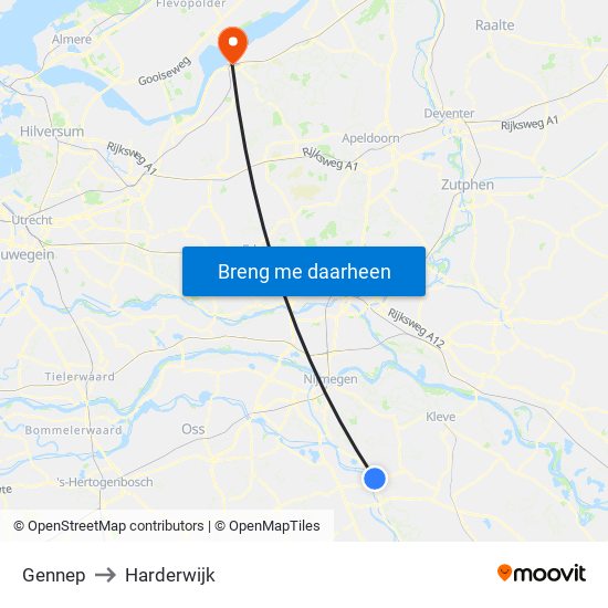 Gennep to Harderwijk map