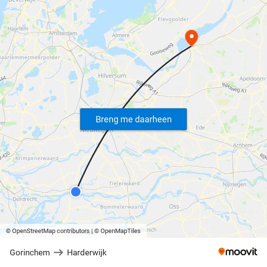 Gorinchem to Harderwijk map