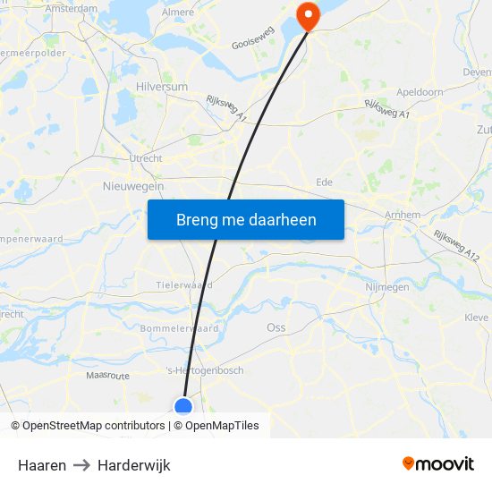Haaren to Harderwijk map