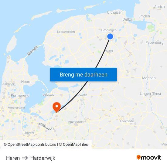 Haren to Harderwijk map