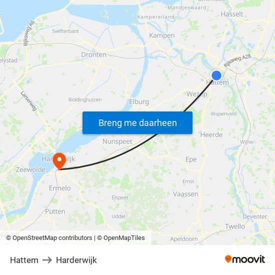 Hattem to Harderwijk map