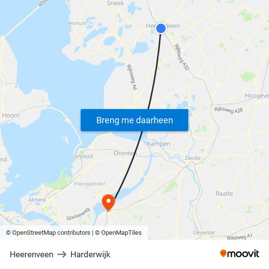 Heerenveen to Harderwijk map