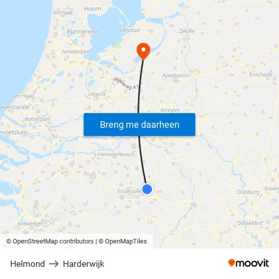 Helmond to Harderwijk map