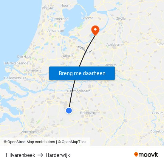 Hilvarenbeek to Harderwijk map