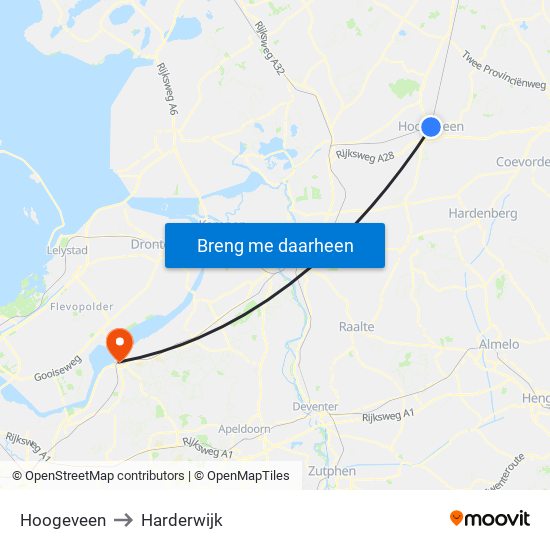 Hoogeveen to Harderwijk map