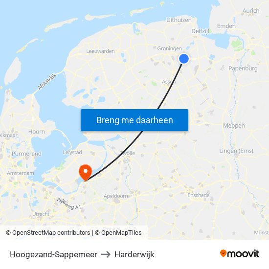 Hoogezand-Sappemeer to Harderwijk map