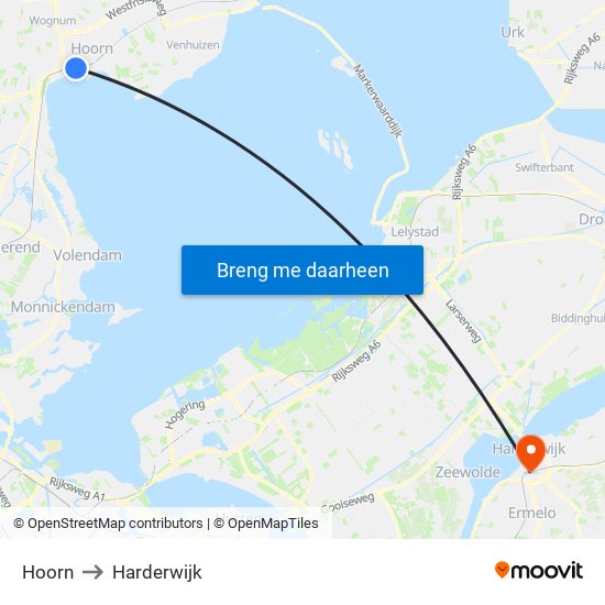 Hoorn to Harderwijk map