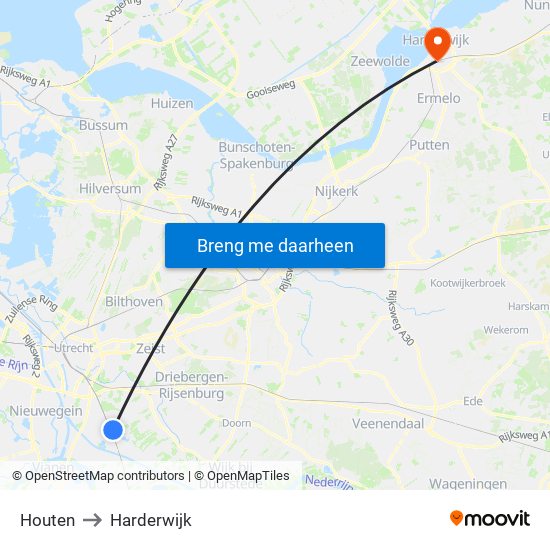 Houten to Harderwijk map