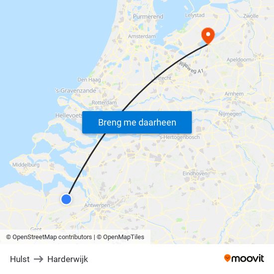 Hulst to Harderwijk map
