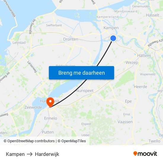 Kampen to Harderwijk map