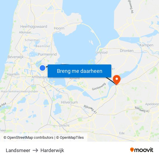 Landsmeer to Harderwijk map