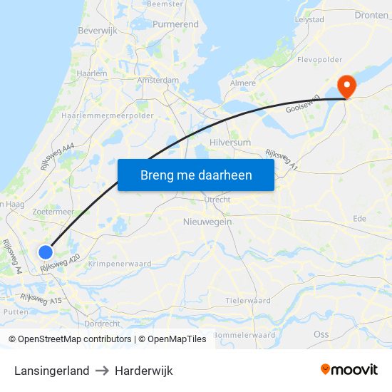 Lansingerland to Harderwijk map