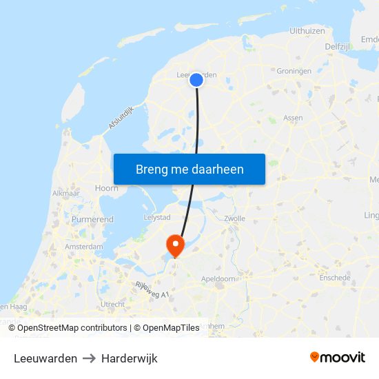 Leeuwarden to Harderwijk map