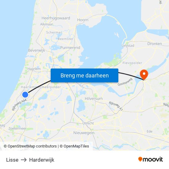 Lisse to Harderwijk map