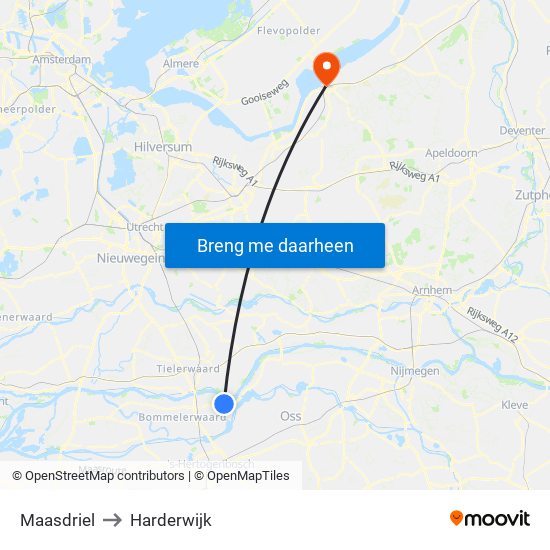 Maasdriel to Harderwijk map